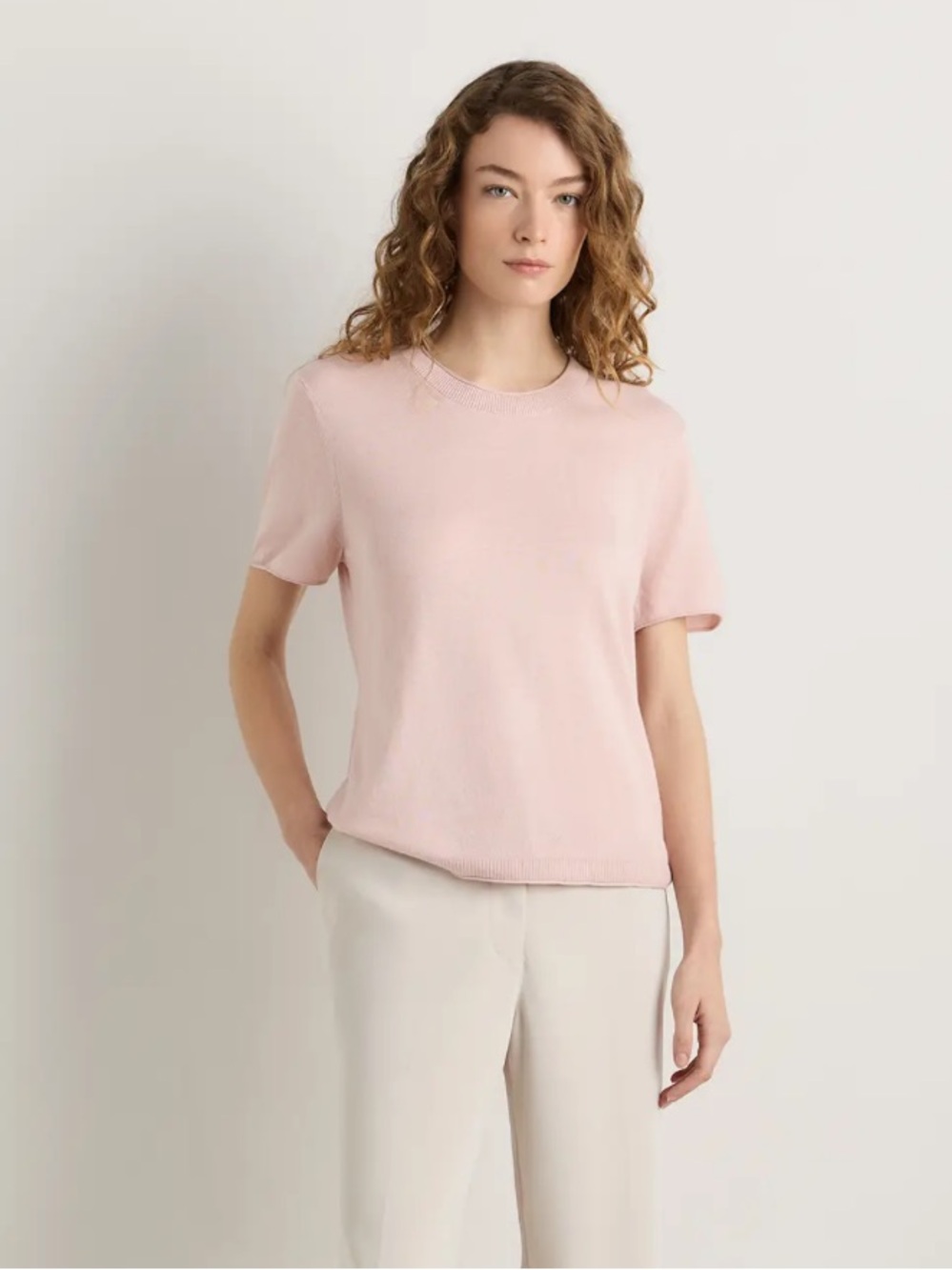 Quince Lightweight Cotton Cashmere Relaxed Sweater Tee size L